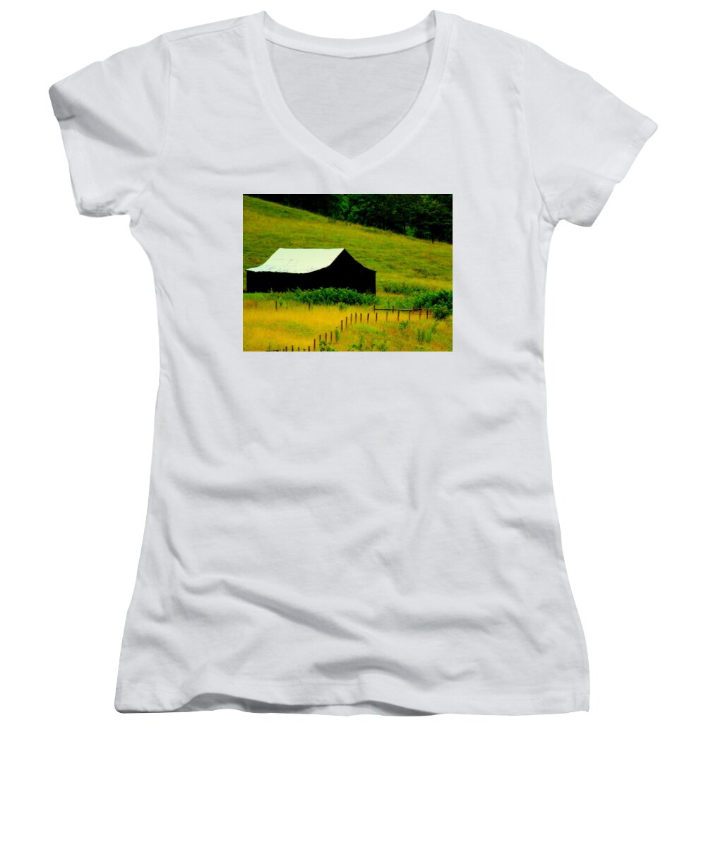 Barns Women's V-Neck featuring the photograph Way Back When by Karen Wiles