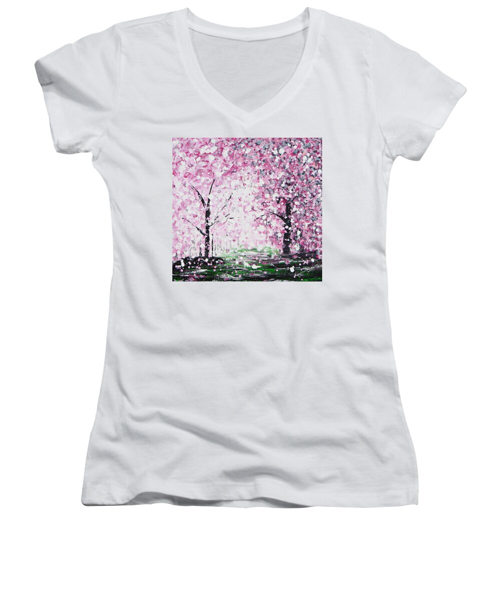 Spring Women's V-Neck featuring the painting Welcome Spring by Kume Bryant