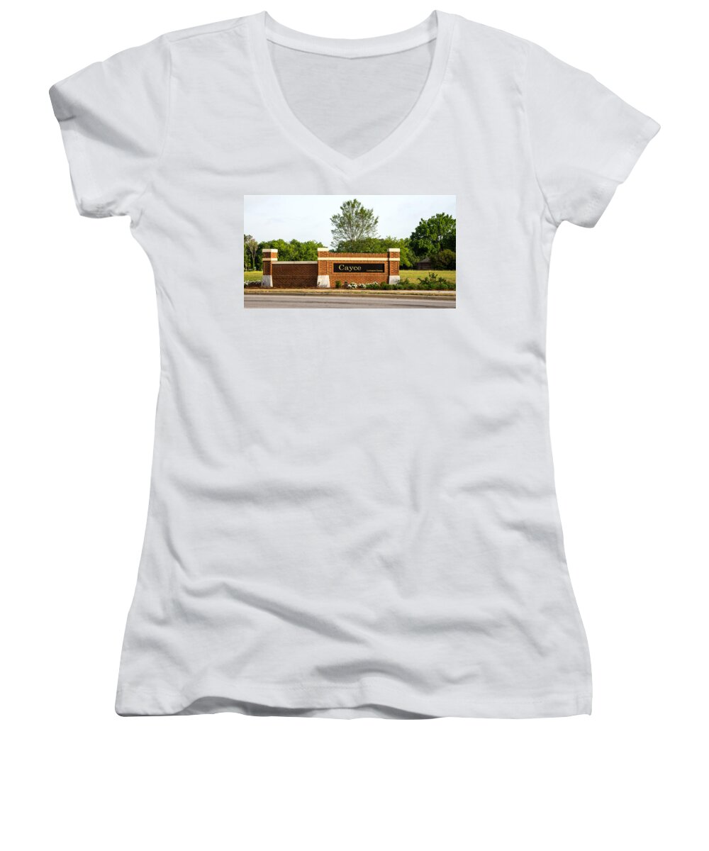 Cayce Women's V-Neck featuring the photograph Welcome to Cayce by Charles Hite