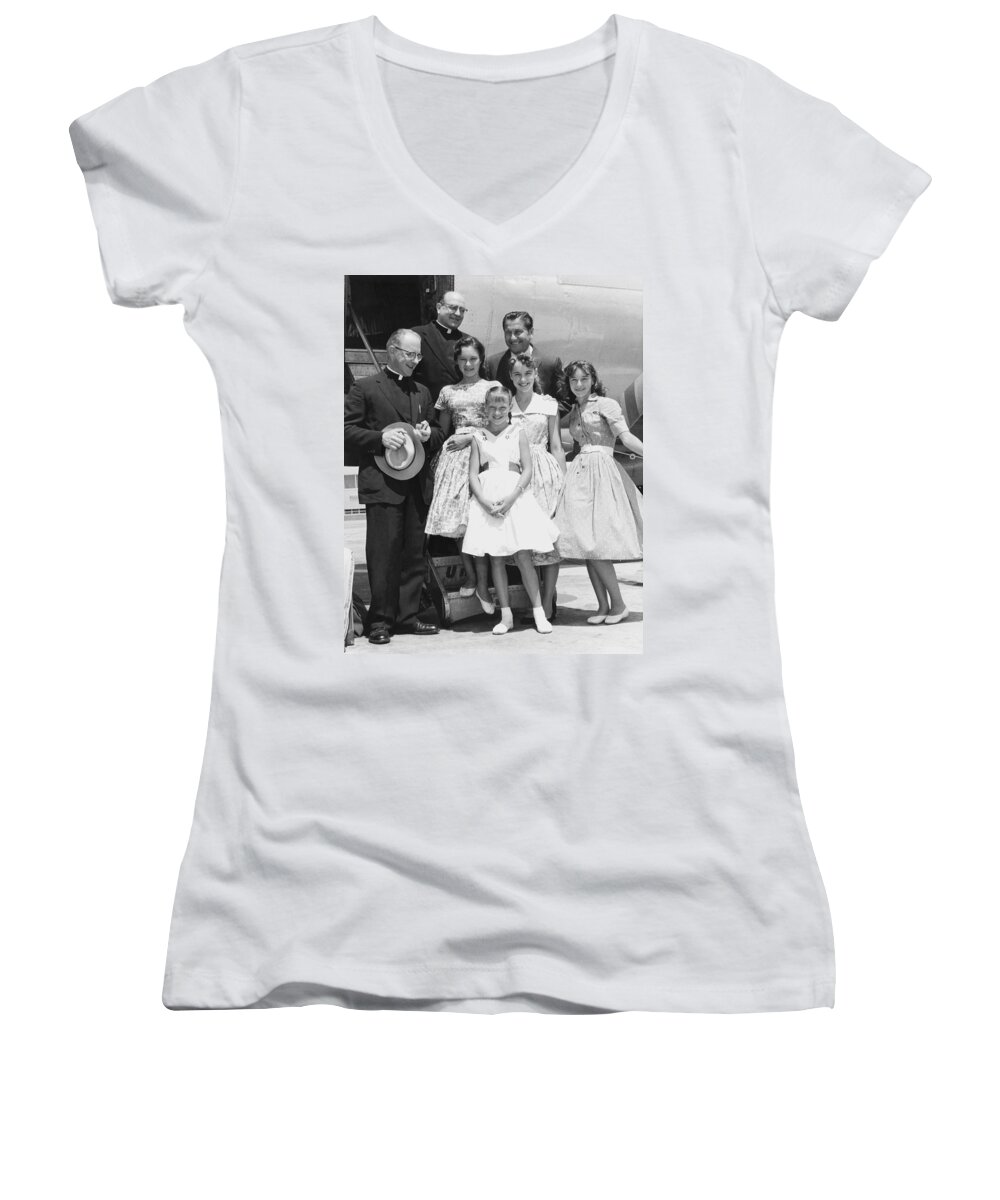 1958 Women's V-Neck featuring the photograph Welk And The Lennon Sisters by Underwood Archives