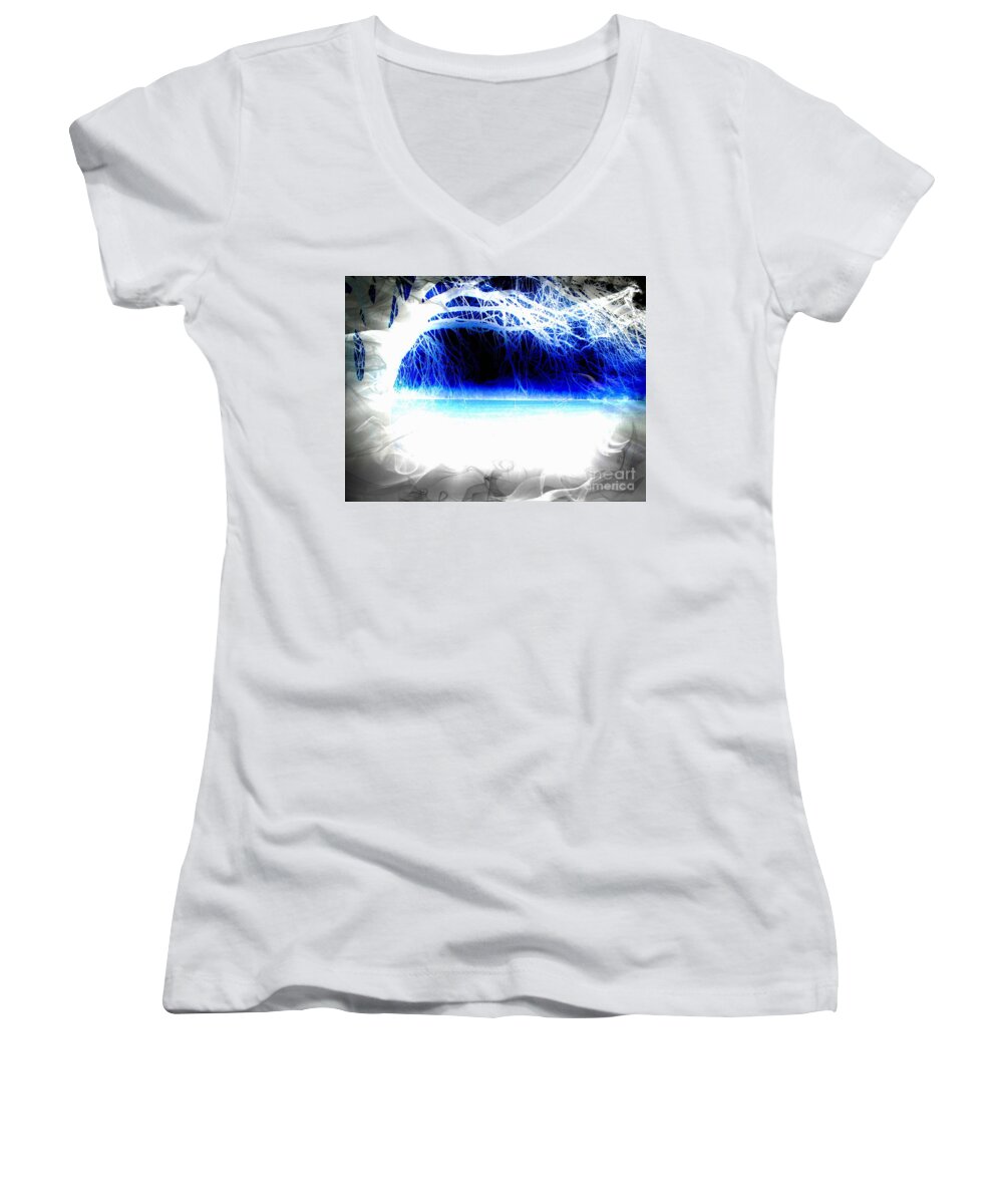 Nature Women's V-Neck featuring the photograph White tree dark night by Debbie Portwood