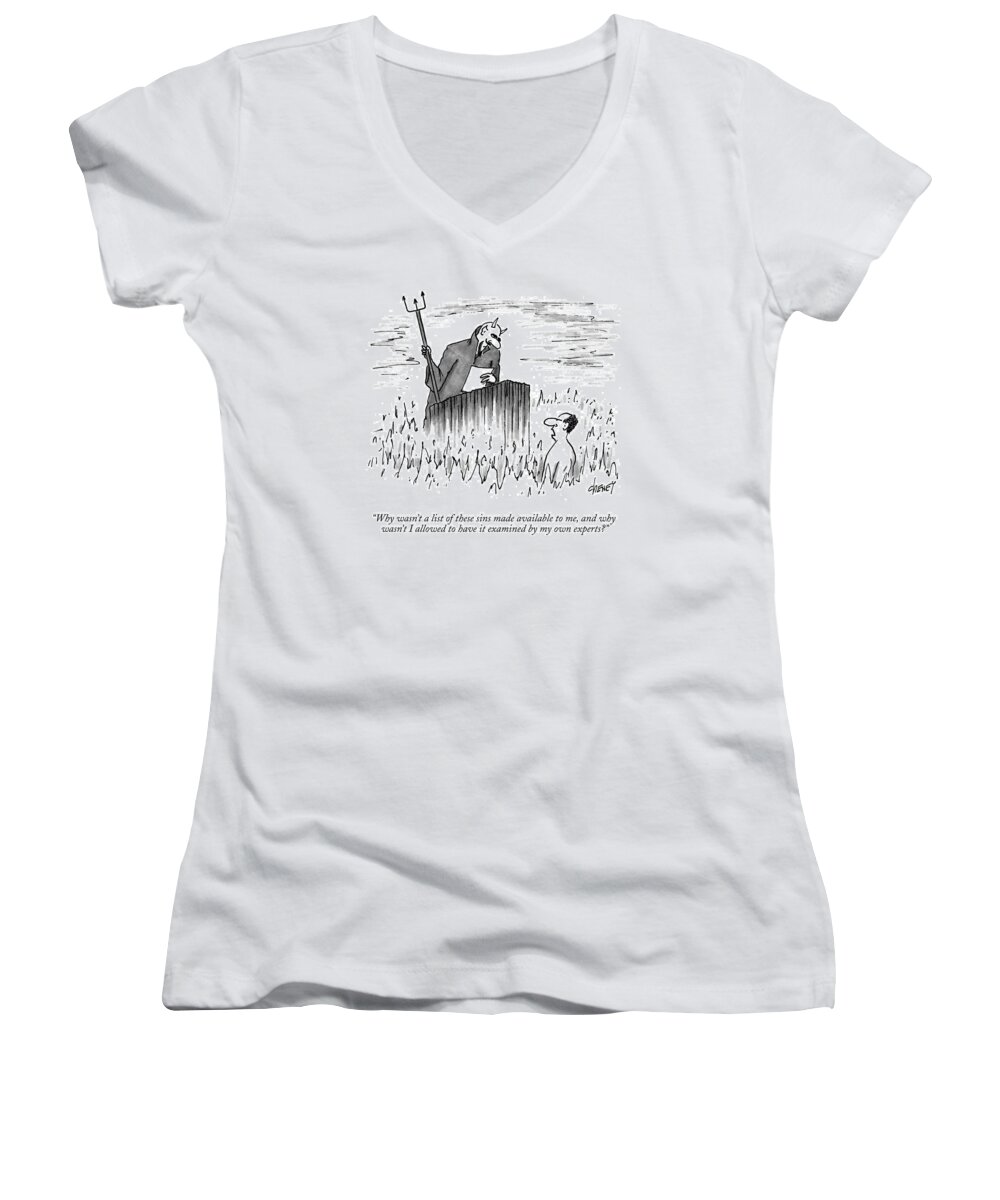 Religion Women's V-Neck featuring the drawing Why Wasn't A List Of These Sins Made Available by Tom Cheney