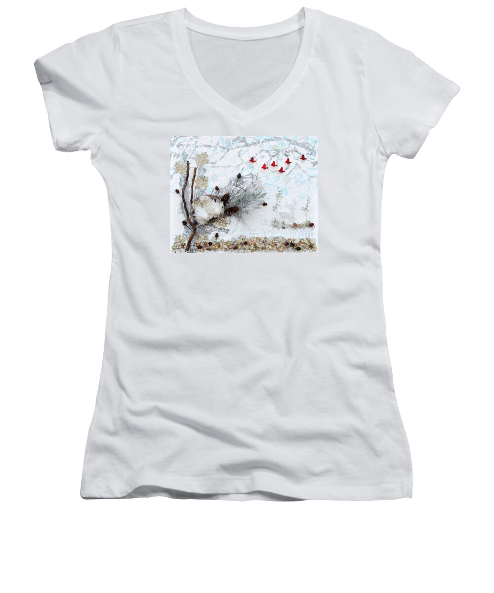 Winter Women's V-Neck featuring the painting Winter Wonderland by Donna Blackhall