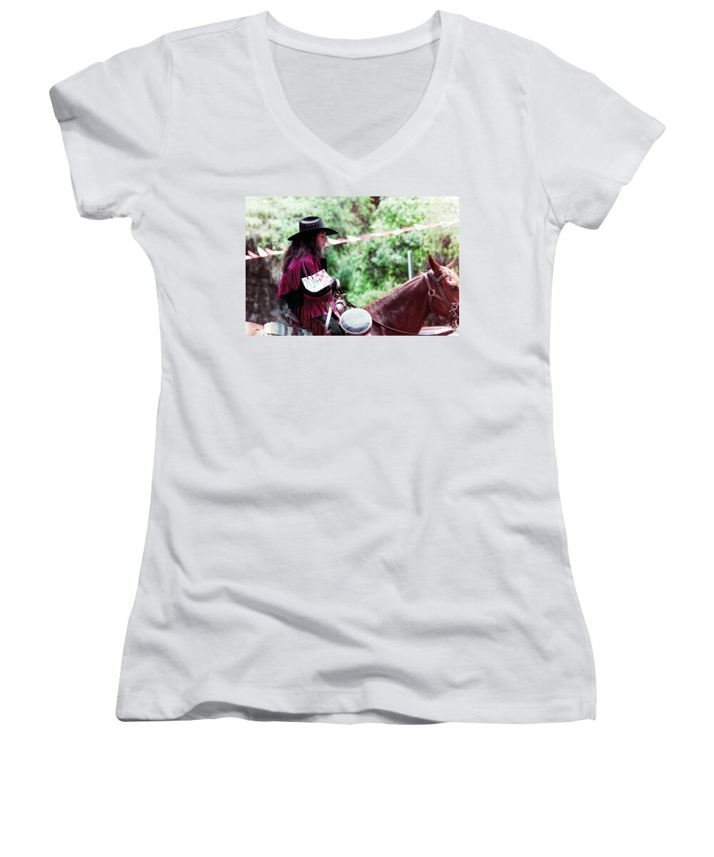 Parades Women's V-Neck featuring the photograph Woman on horse by Karl Rose