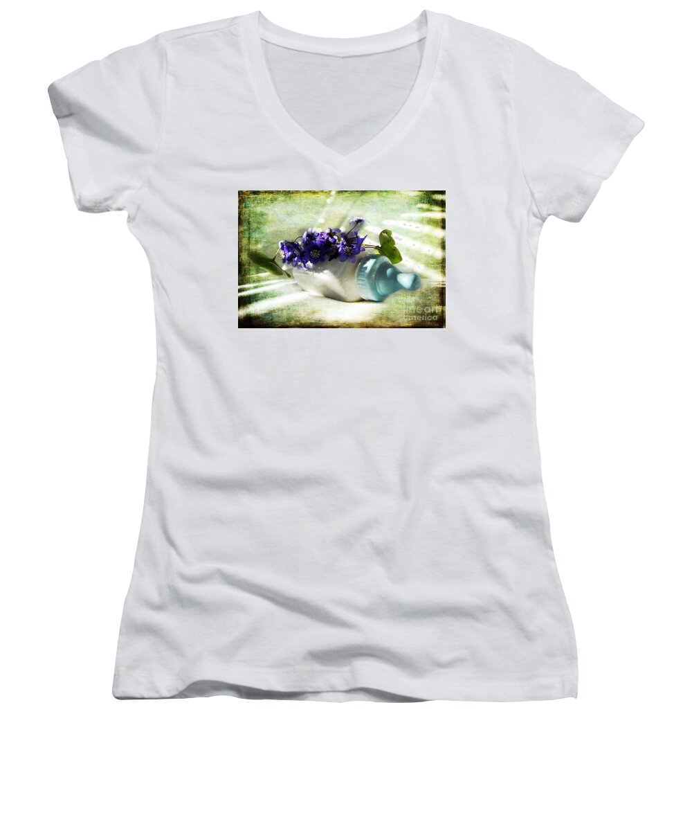Hepatica Nobilis Women's V-Neck featuring the photograph Wonders Happen in the Spring by Randi Grace Nilsberg