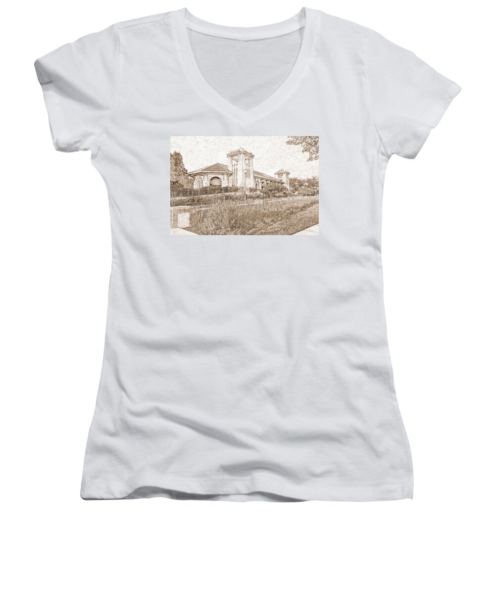 World's Fair Women's V-Neck featuring the photograph World's Fair Pavilion at Forest Park St Louis by Greg Kluempers