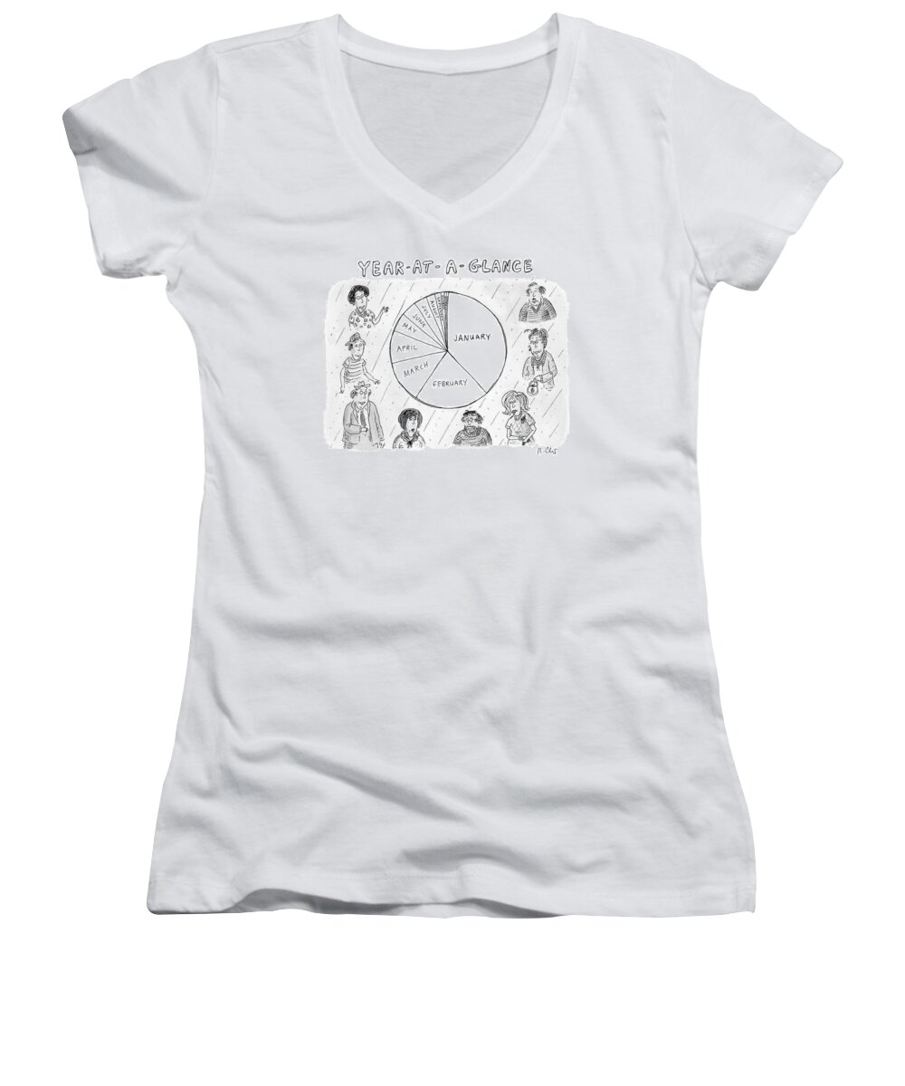 Calendar Women's V-Neck featuring the drawing Year At A Glance--a Pie Chart Of The Months by Roz Chast