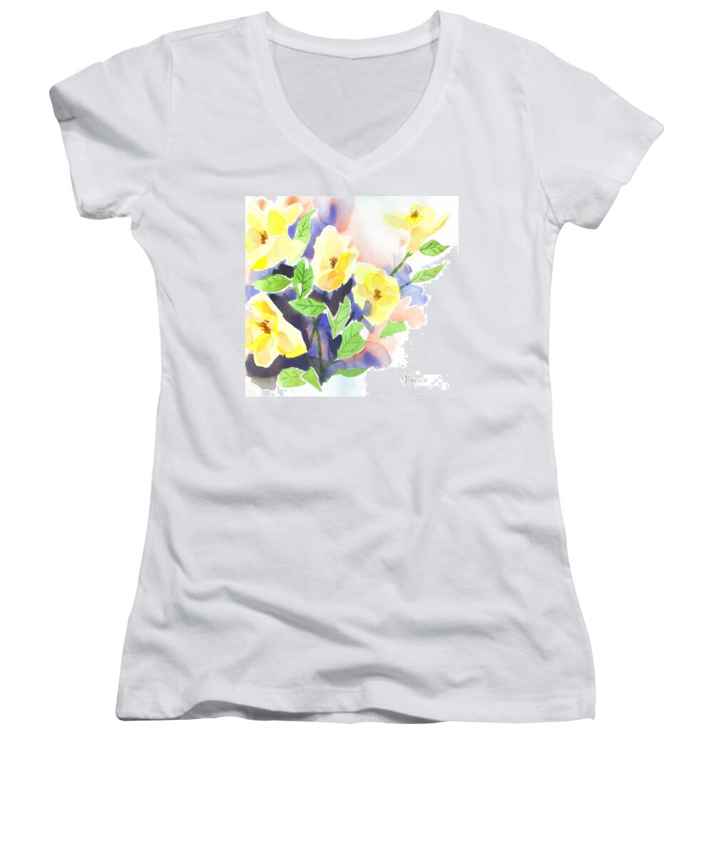 Yellow Magnolias Women's V-Neck featuring the painting Yellow Magnolias by Kip DeVore