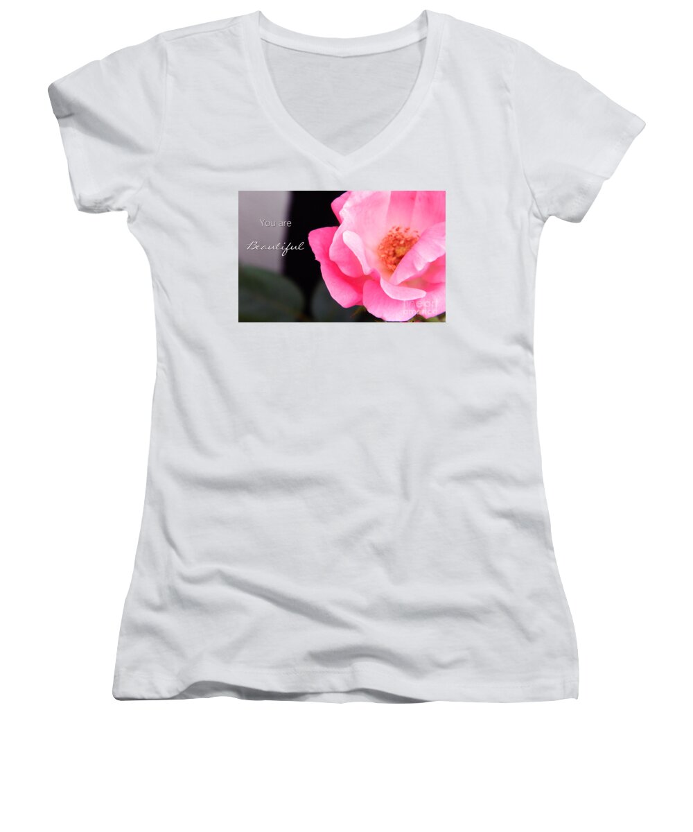 Card Women's V-Neck featuring the photograph You are Beautiful by Andrea Anderegg