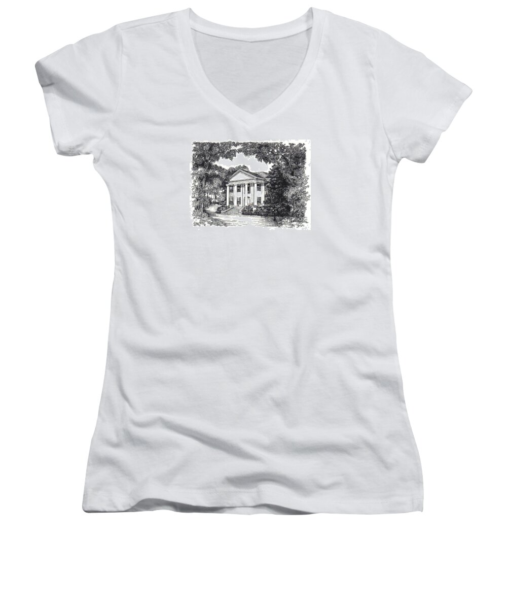 Grove Women's V-Neck featuring the painting The Grove Tallahassee Florida #1 by Audrey Peaty