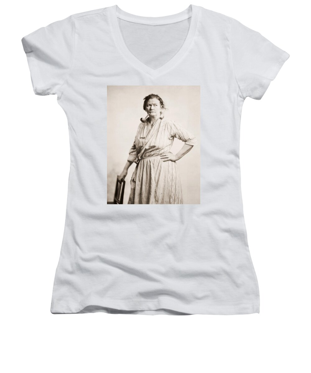 -smoking- Women's V-Neck featuring the photograph Silent Film Still: Smoking #15 by Granger