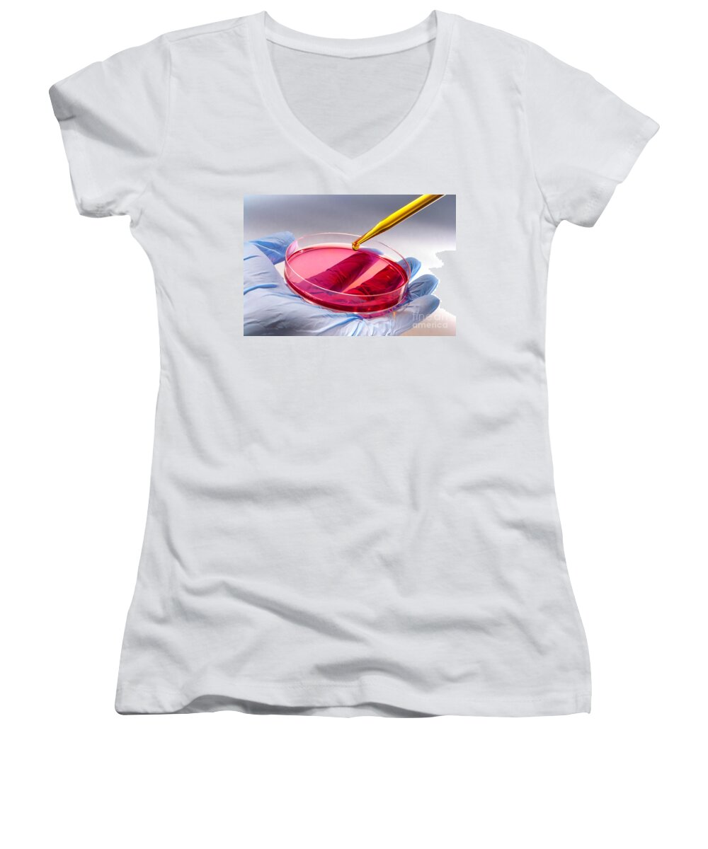 Petri Women's V-Neck featuring the photograph Scientific Experiment in Science Research Lab #2 by Science Research Lab