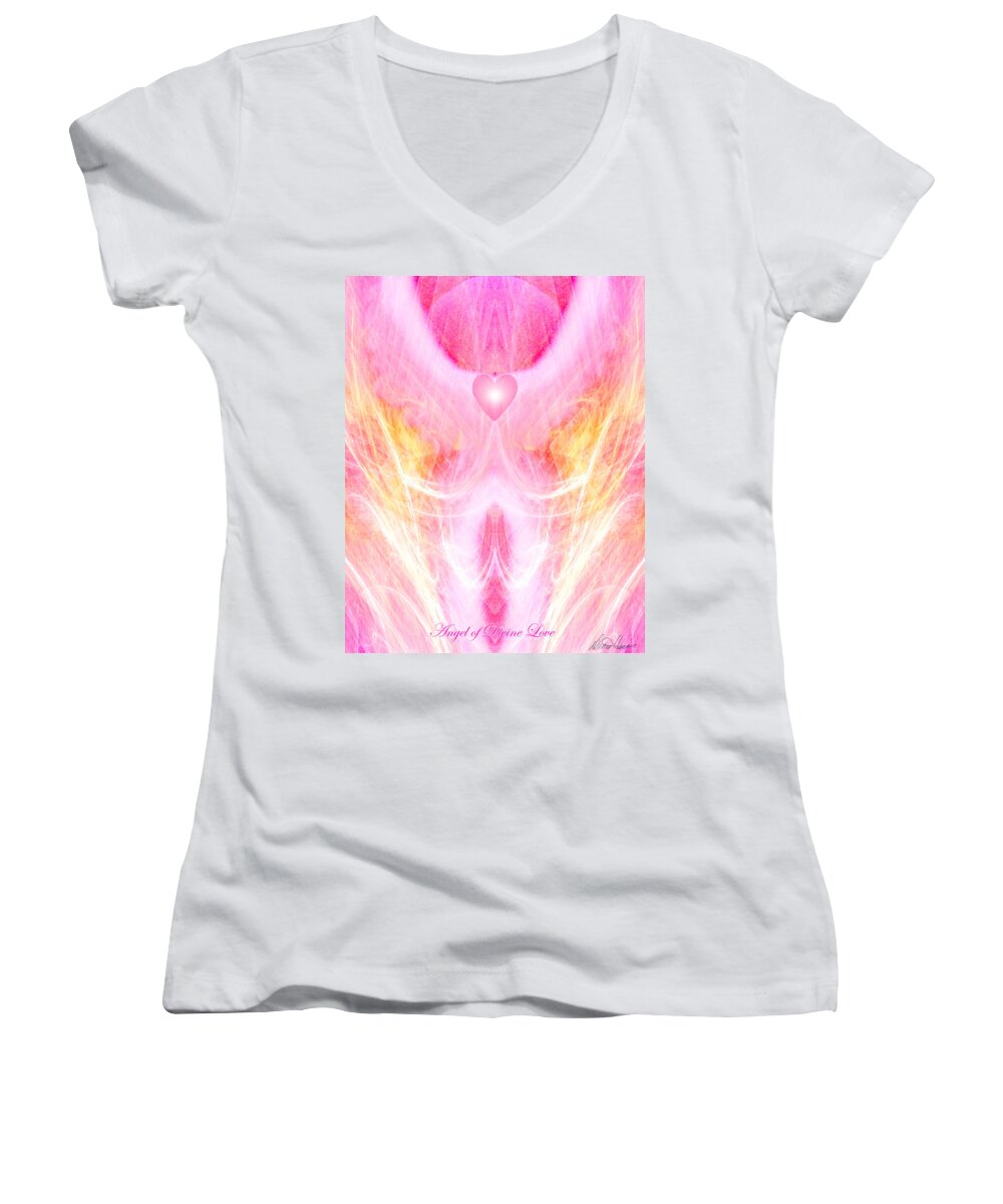 Angel Women's V-Neck featuring the digital art Angel of Divine Love by Diana Haronis