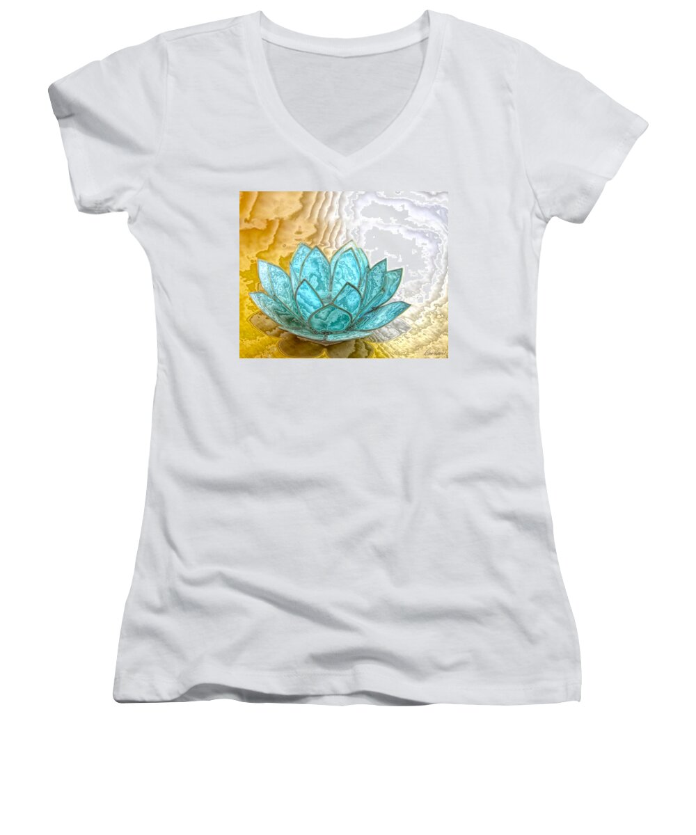 Blue Women's V-Neck featuring the photograph Blue Lotus by Diana Haronis