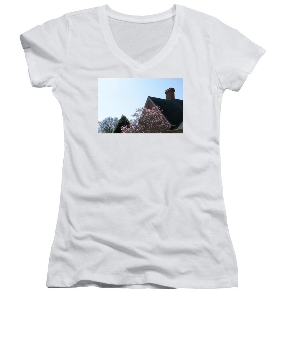 Nature Women's V-Neck featuring the photograph Brick and Blossom by Pamela Hyde Wilson