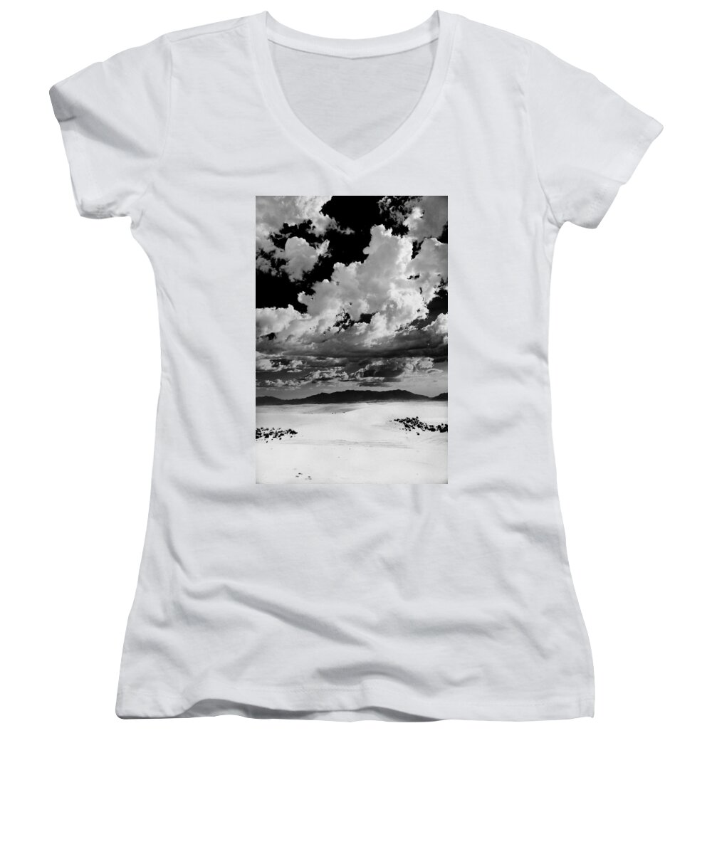 White Sands National Monument Women's V-Neck featuring the photograph Clouds Above White Sands by Ralf Kaiser