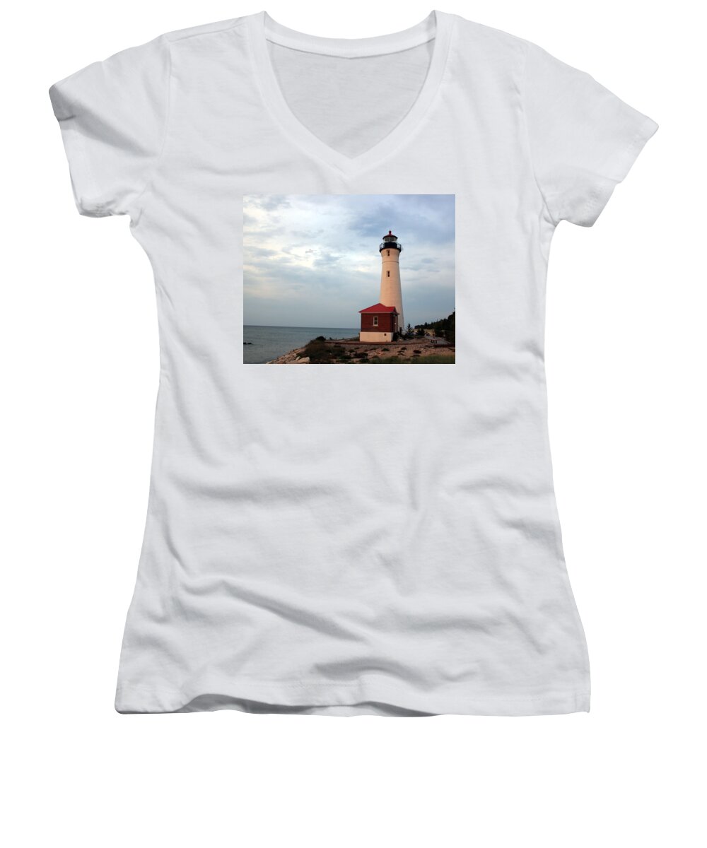 Lighthouse Women's V-Neck featuring the photograph Crisp Point Lighthouse by George Jones