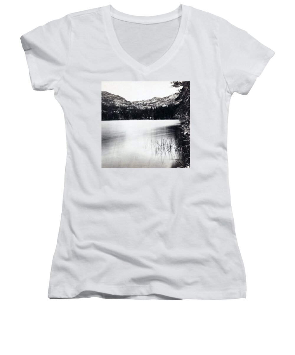 donner Lake Women's V-Neck featuring the photograph Donner Lake and Pass - California - c 1865 by International Images