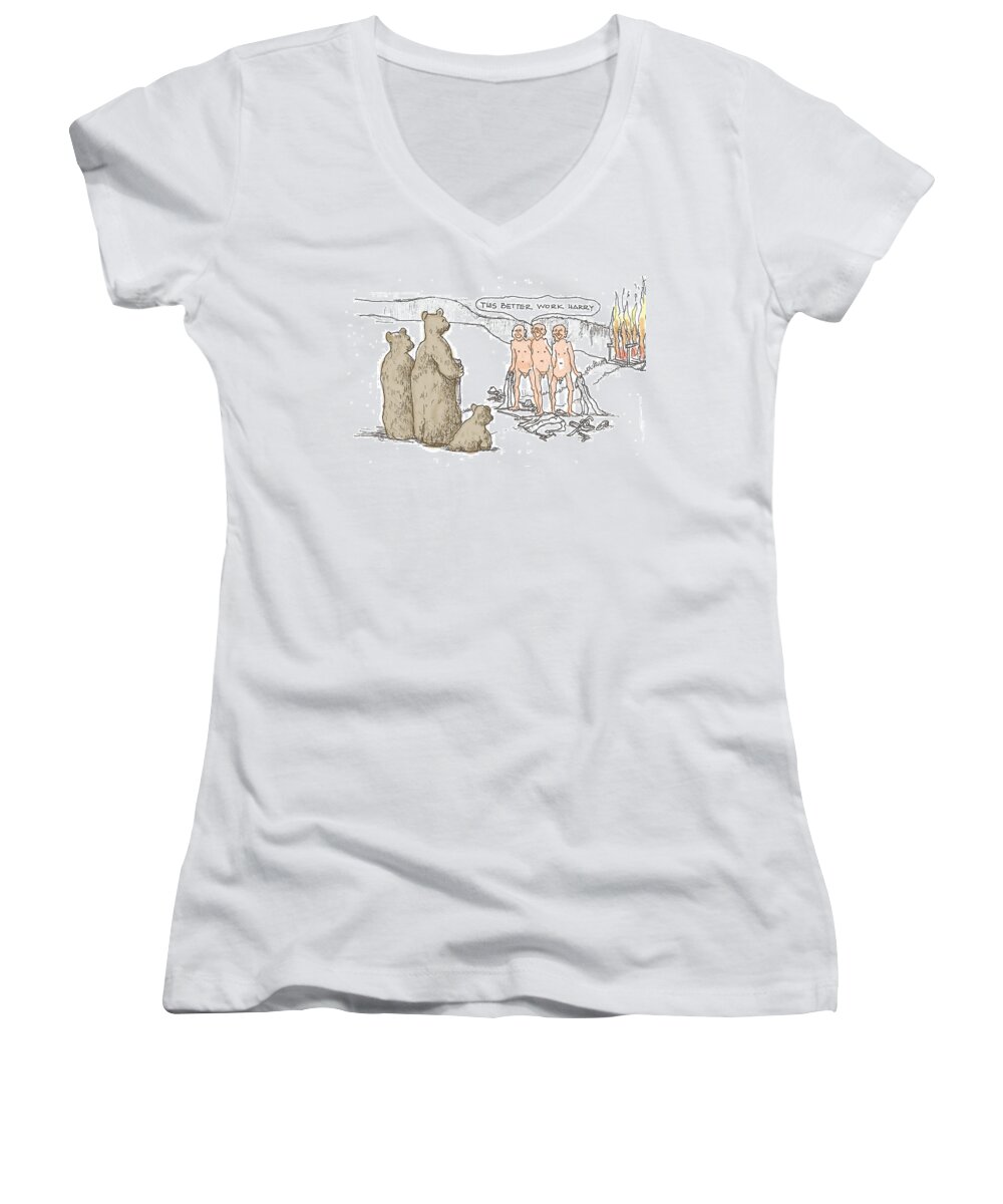  Women's V-Neck featuring the digital art Grin and Bare It by R Allen Swezey