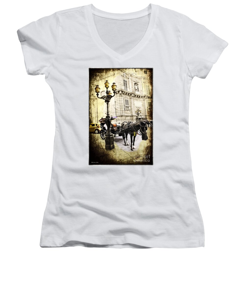 Horse Women's V-Neck featuring the photograph Horse and Buggy - Palermo by Madeline Ellis