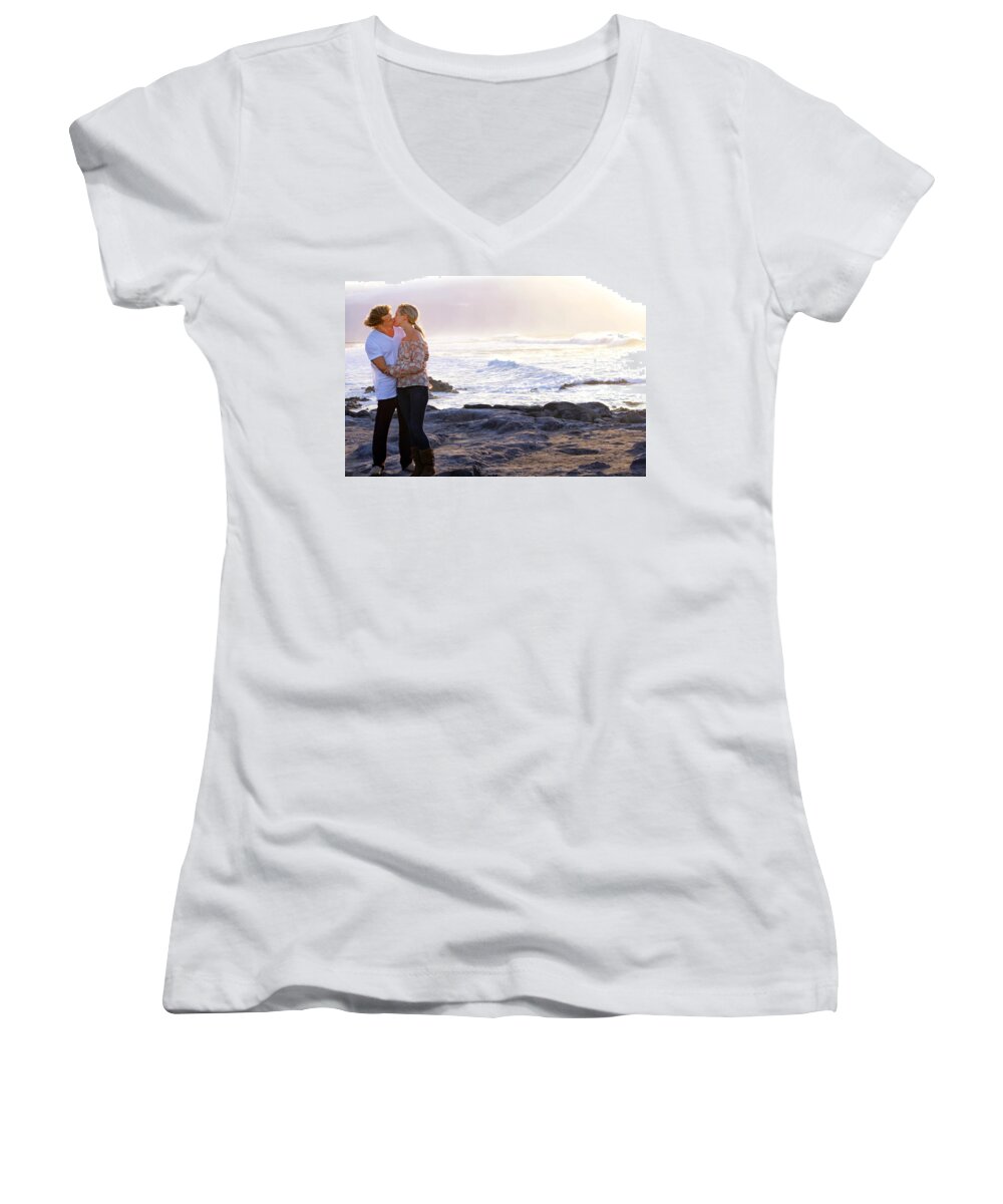 Couple Women's V-Neck featuring the photograph Kissed by the Ocean by Dawn Eshelman