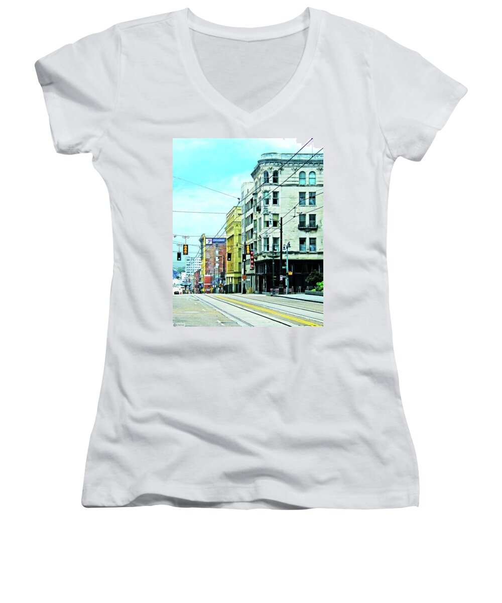 Madison Ave Women's V-Neck featuring the photograph Madison Avenue by Lizi Beard-Ward