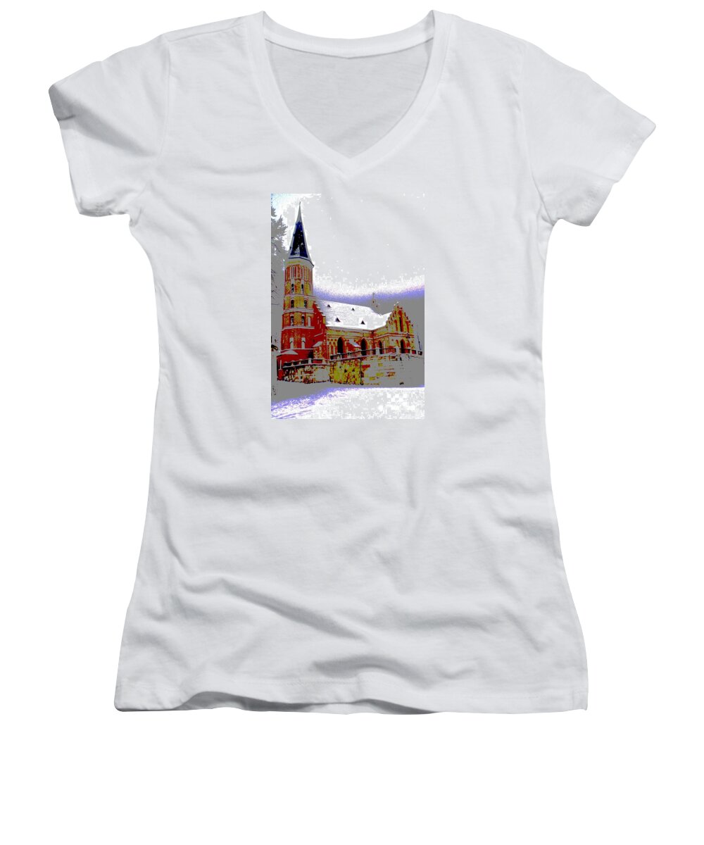 City Women's V-Neck featuring the photograph Medieval church by Arturas Slapsys
