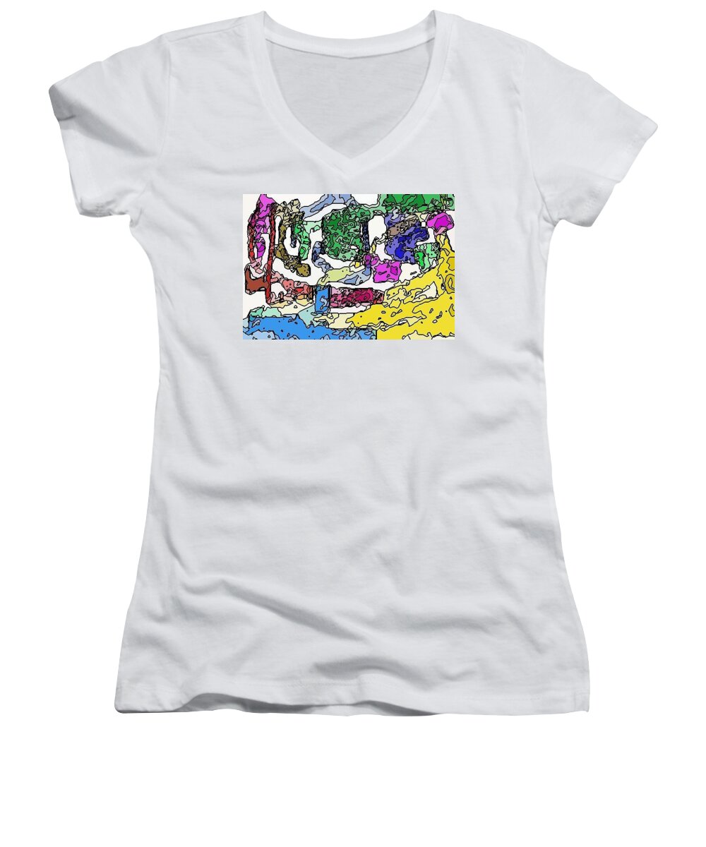 Yellow Women's V-Neck featuring the digital art Melting Troubles by Alec Drake