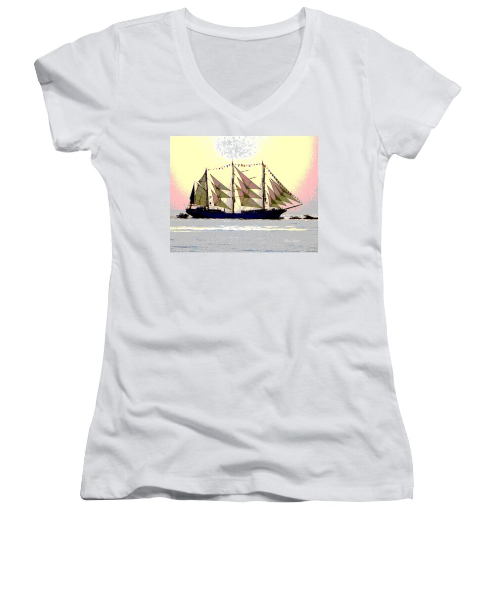 Boat Women's V-Neck featuring the photograph Mystical Voyage by Maria Nesbit