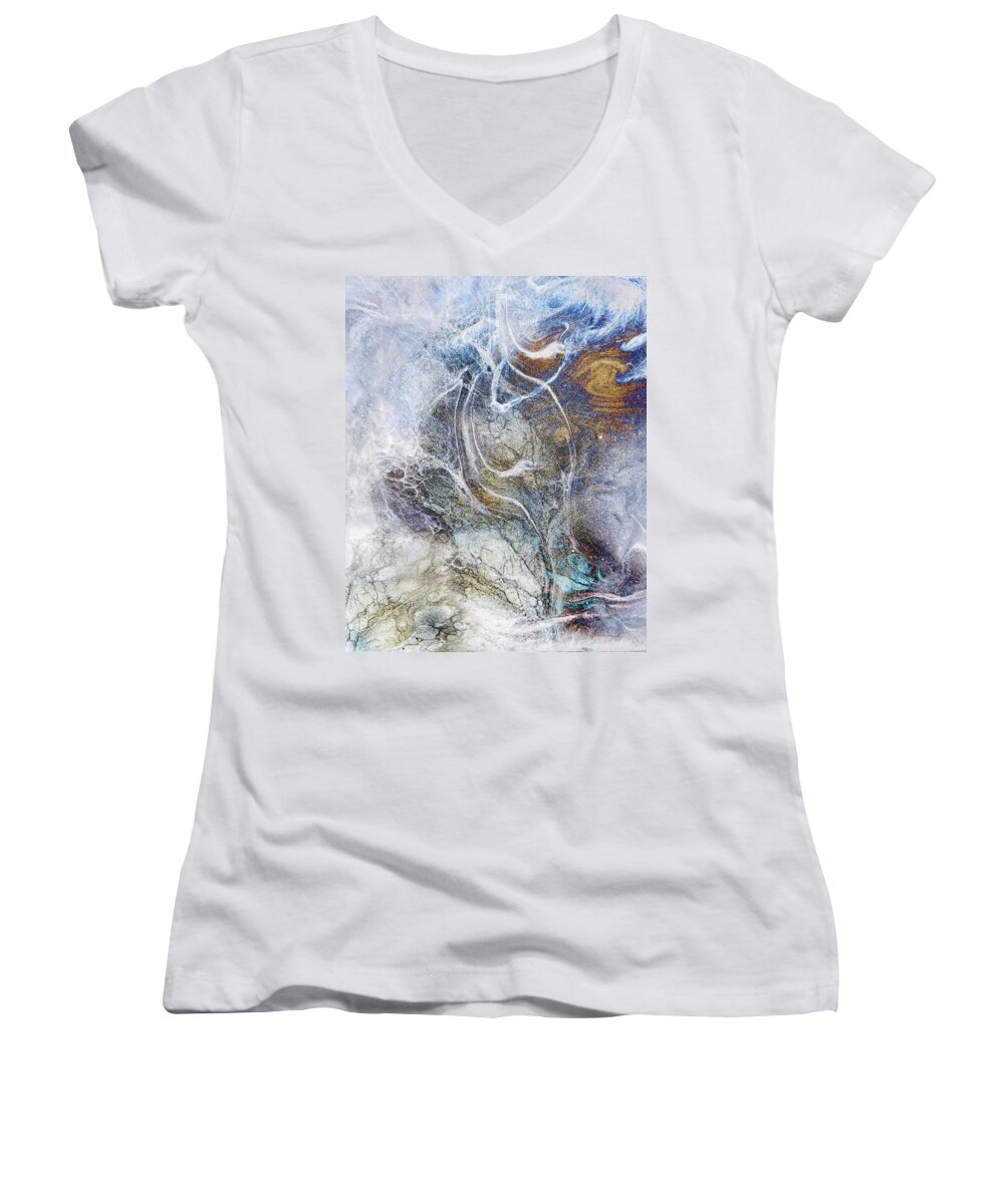 Snow Women's V-Neck featuring the digital art Night Blizzard by Frances Miller