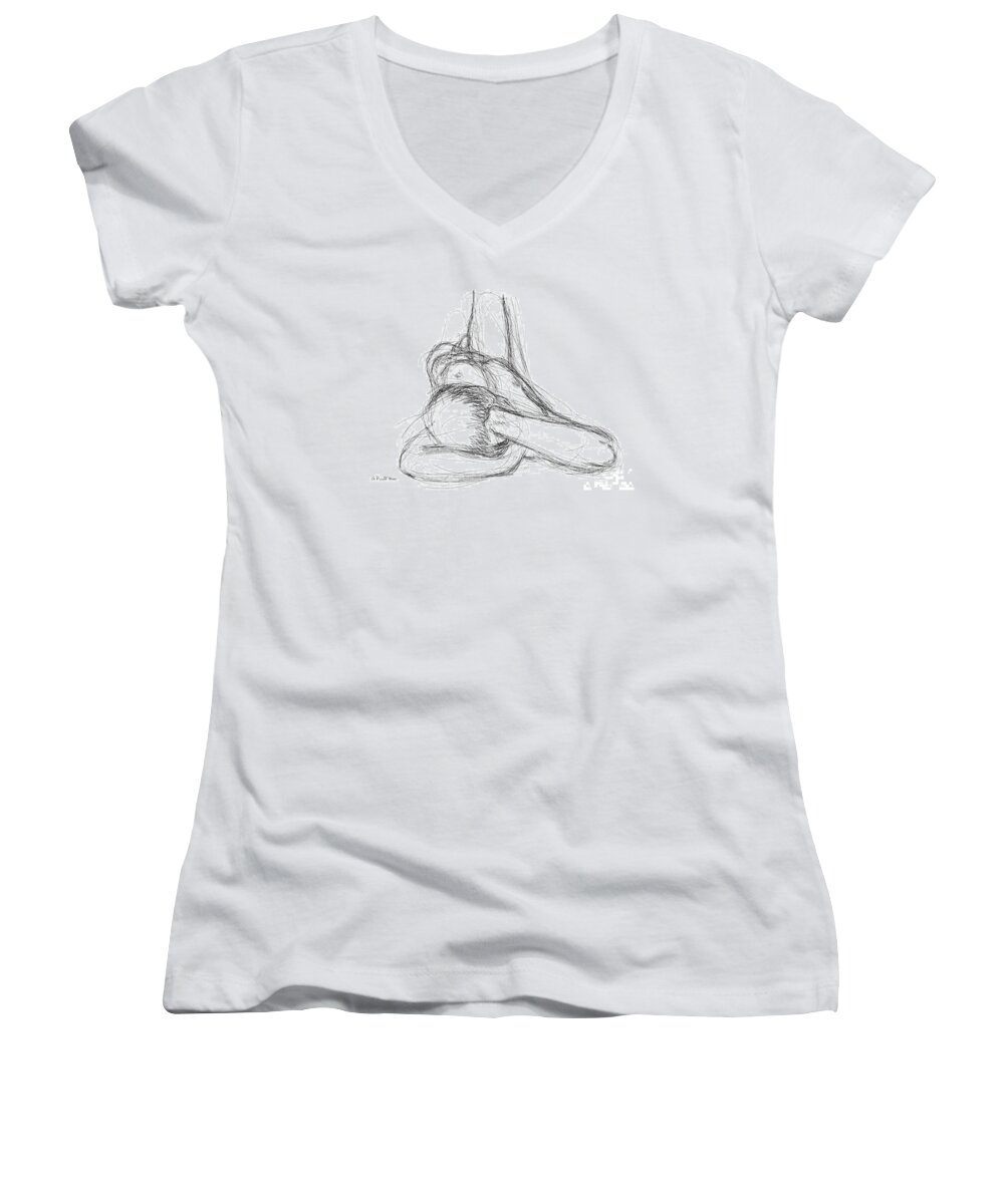  Women's V-Neck featuring the drawing Nude Male Sketches 3 by Gordon Punt