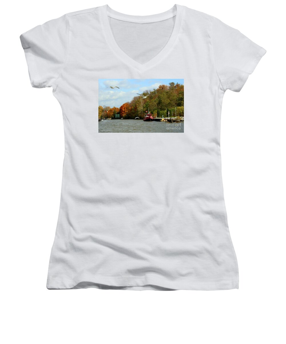 Landscape Women's V-Neck featuring the photograph Port Dover Harbour by Barbara McMahon