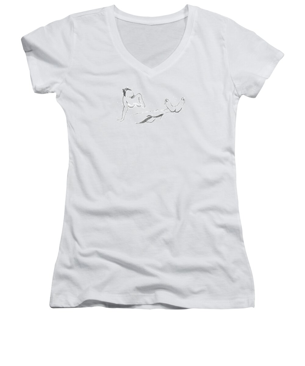 Please Women's V-Neck featuring the drawing Relax by Marica Ohlsson