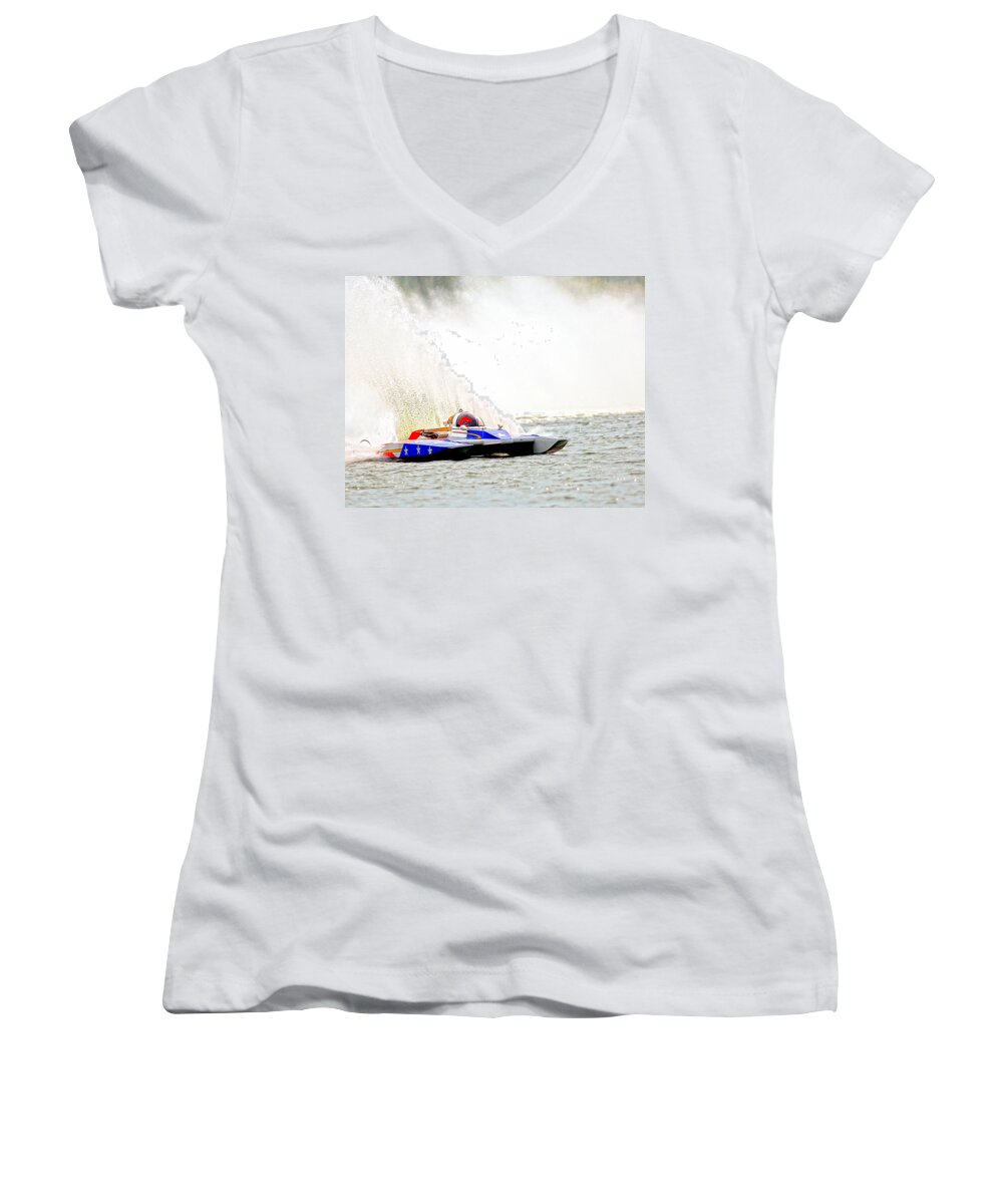 Regatta Races Women's V-Neck featuring the photograph Rooster Tail Race by Randall Branham