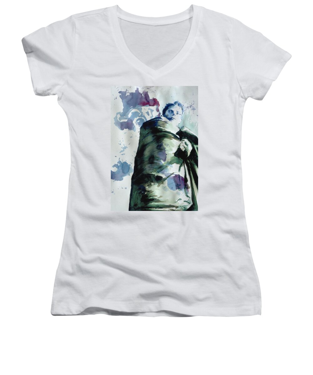 Green Blanket Women's V-Neck featuring the painting Safety by Rene Capone
