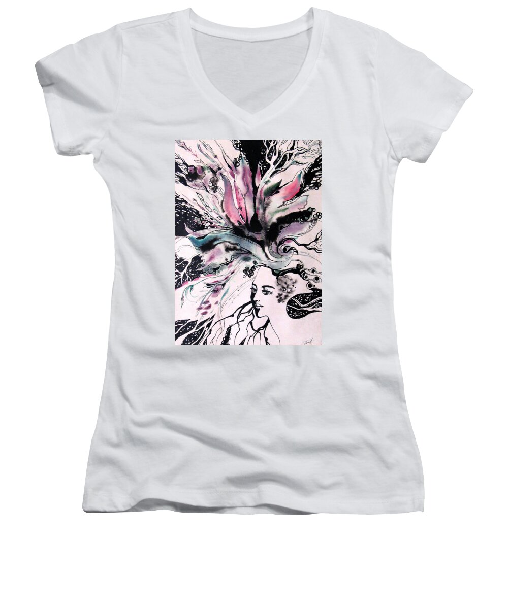 Woman Women's V-Neck featuring the painting Spring by Valentina Plishchina