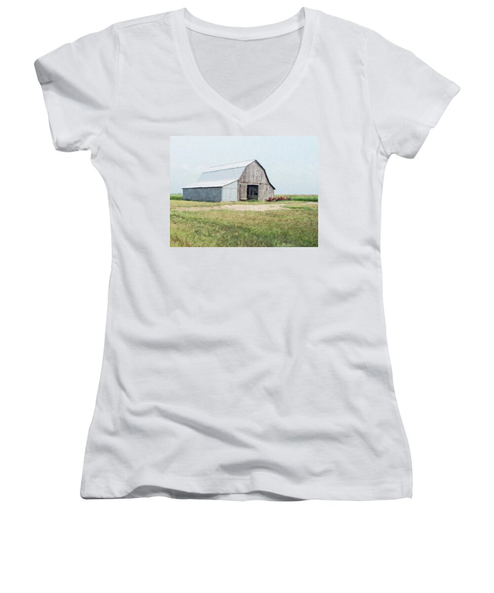 Arcitecture Women's V-Neck featuring the digital art Summer Barn by Debbie Portwood
