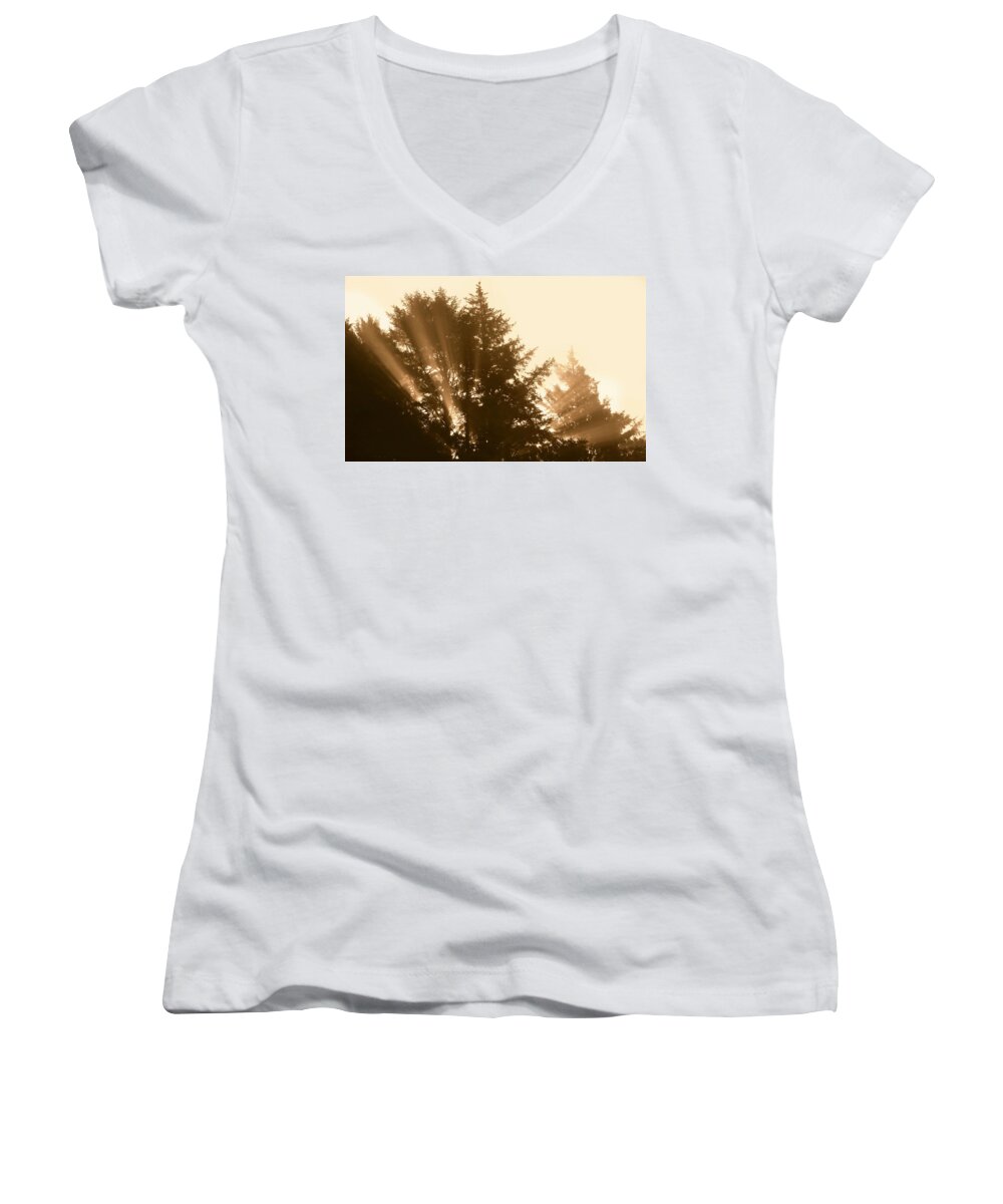 Sun Women's V-Neck featuring the photograph Sunrise in Sepia by KATIE Vigil