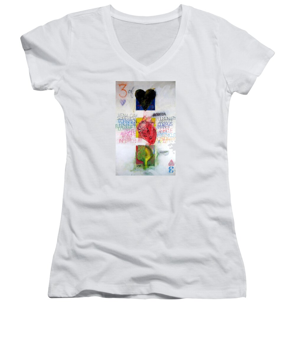 Acrylic Women's V-Neck featuring the painting Three of Hearts 32-52 by Cliff Spohn