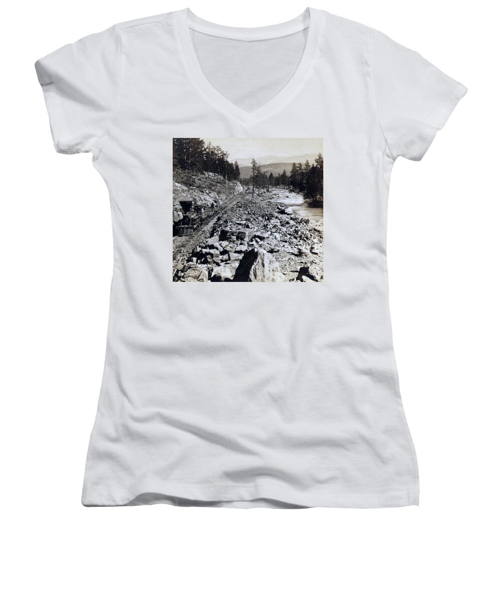 Truckee Women's V-Neck featuring the photograph Truckee River - California - c 1865 by International Images