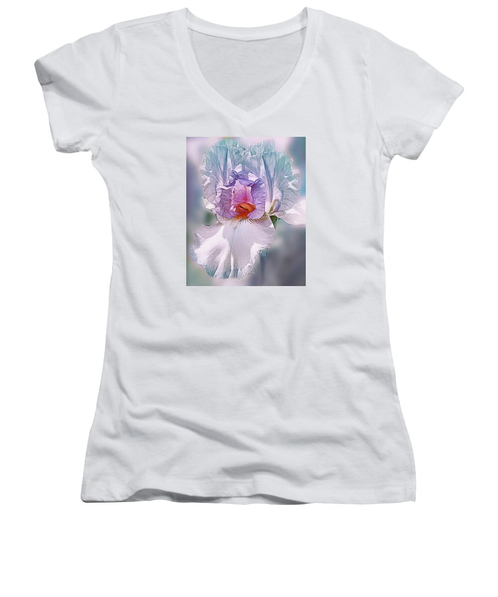 Bearded Iris Women's V-Neck featuring the digital art Warm Hearted by Mary Almond
