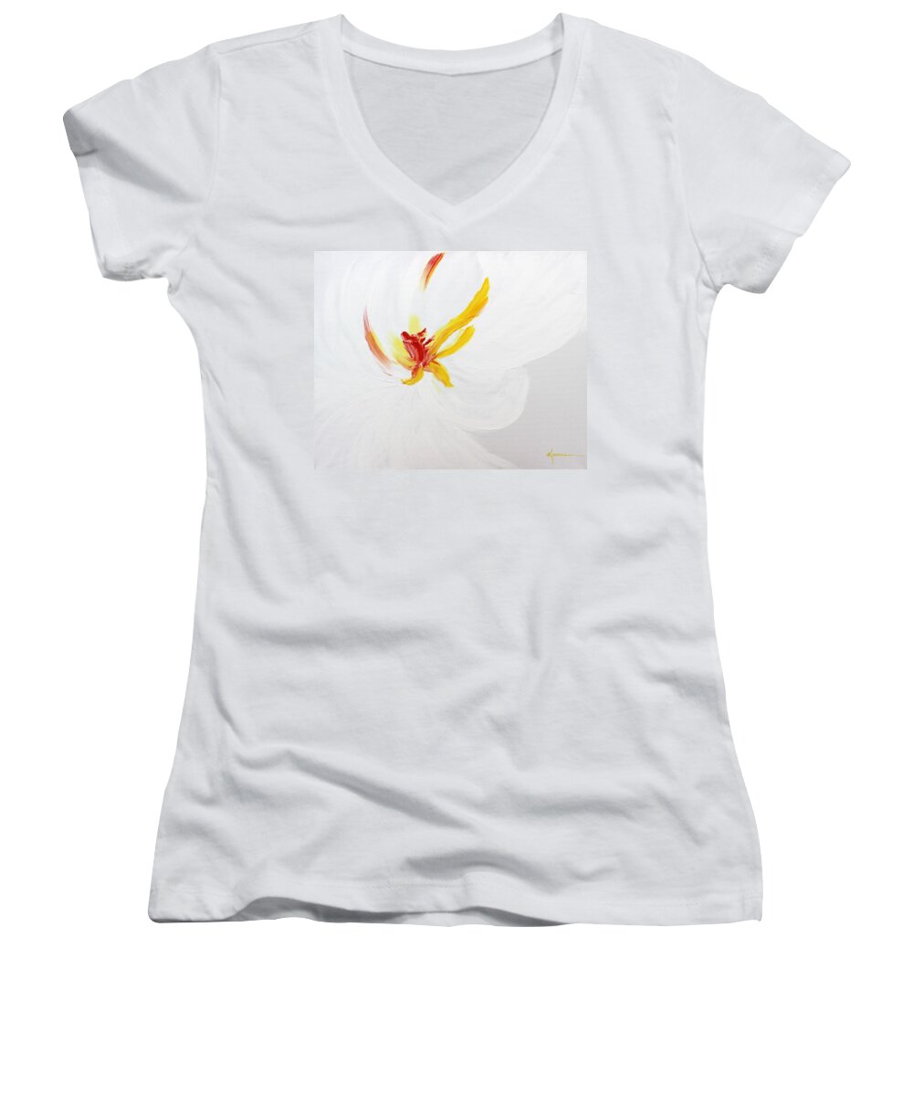 White Flower Women's V-Neck featuring the painting White Flower by Kume Bryant