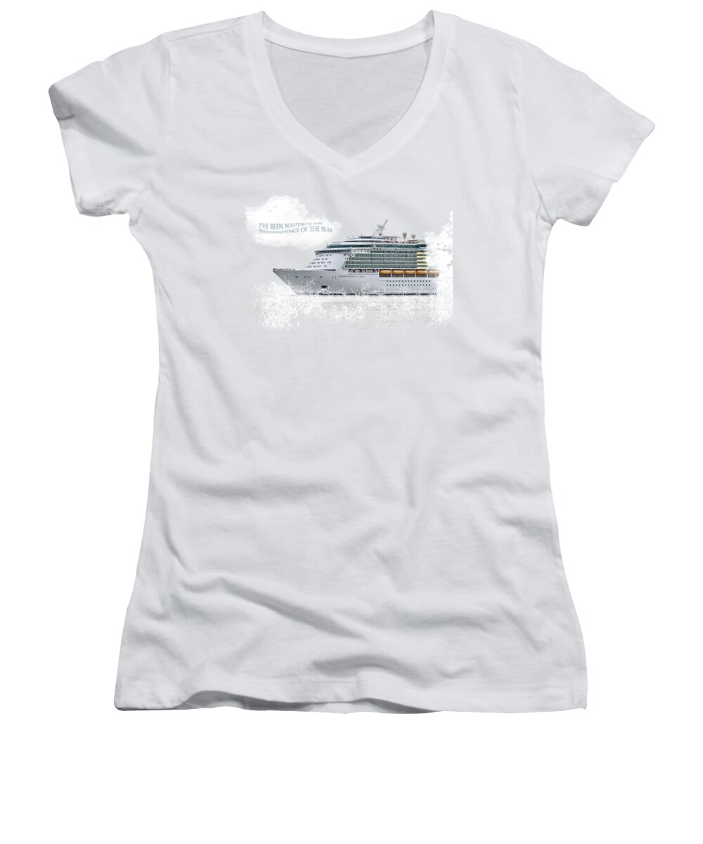 T-shirt Women's V-Neck featuring the photograph I've Been Nauticle on Independence of the Seas On Transparent Background by Terri Waters