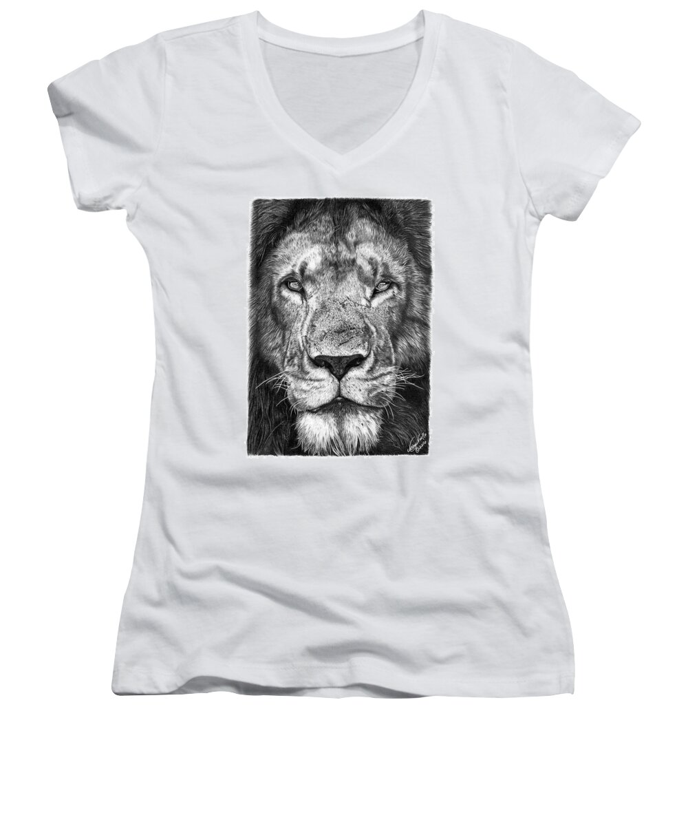 Graphite Women's V-Neck featuring the drawing 059 - Lorien the Lion by Abbey Noelle