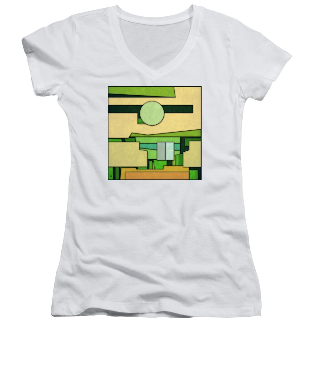 Green Women's V-Neck featuring the digital art Abstract Cubist by Gary Grayson