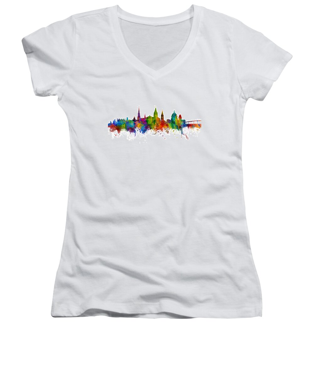 Annapolis Women's V-Neck featuring the digital art Annapolis Maryland Skyline #1 by Michael Tompsett