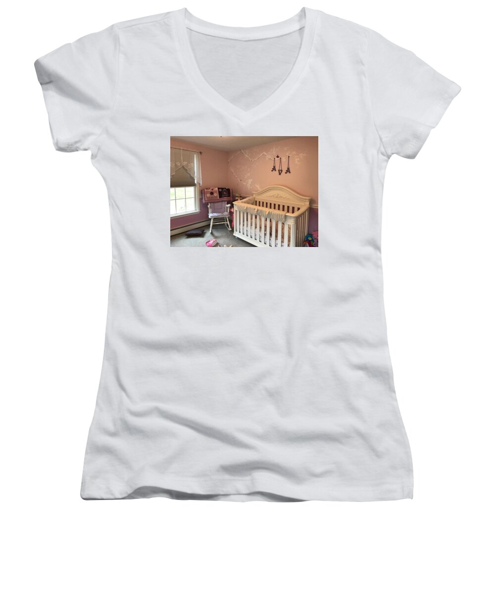 Mural Women's V-Neck featuring the painting Avas room #1 by Laura Lee Zanghetti