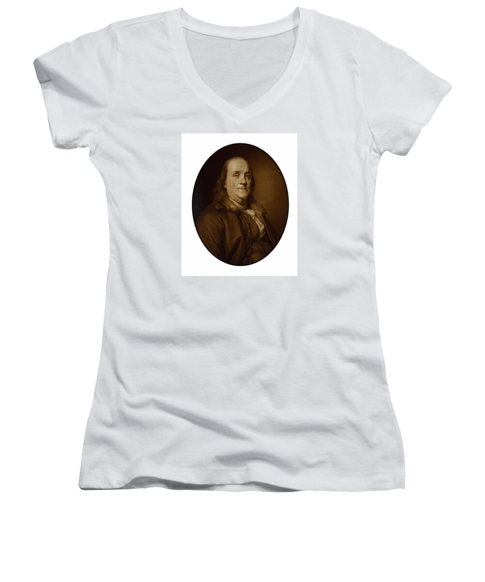 Benjamin Franklin Women's V-Neck featuring the painting Benjamin Franklin - Three by War Is Hell Store