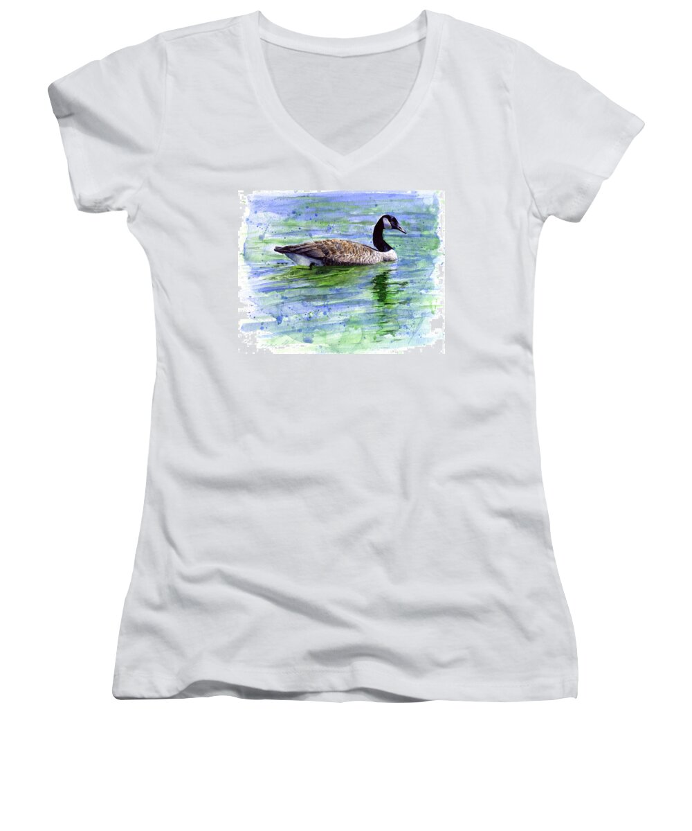 Bird Women's V-Neck featuring the painting Canada Goose by John D Benson
