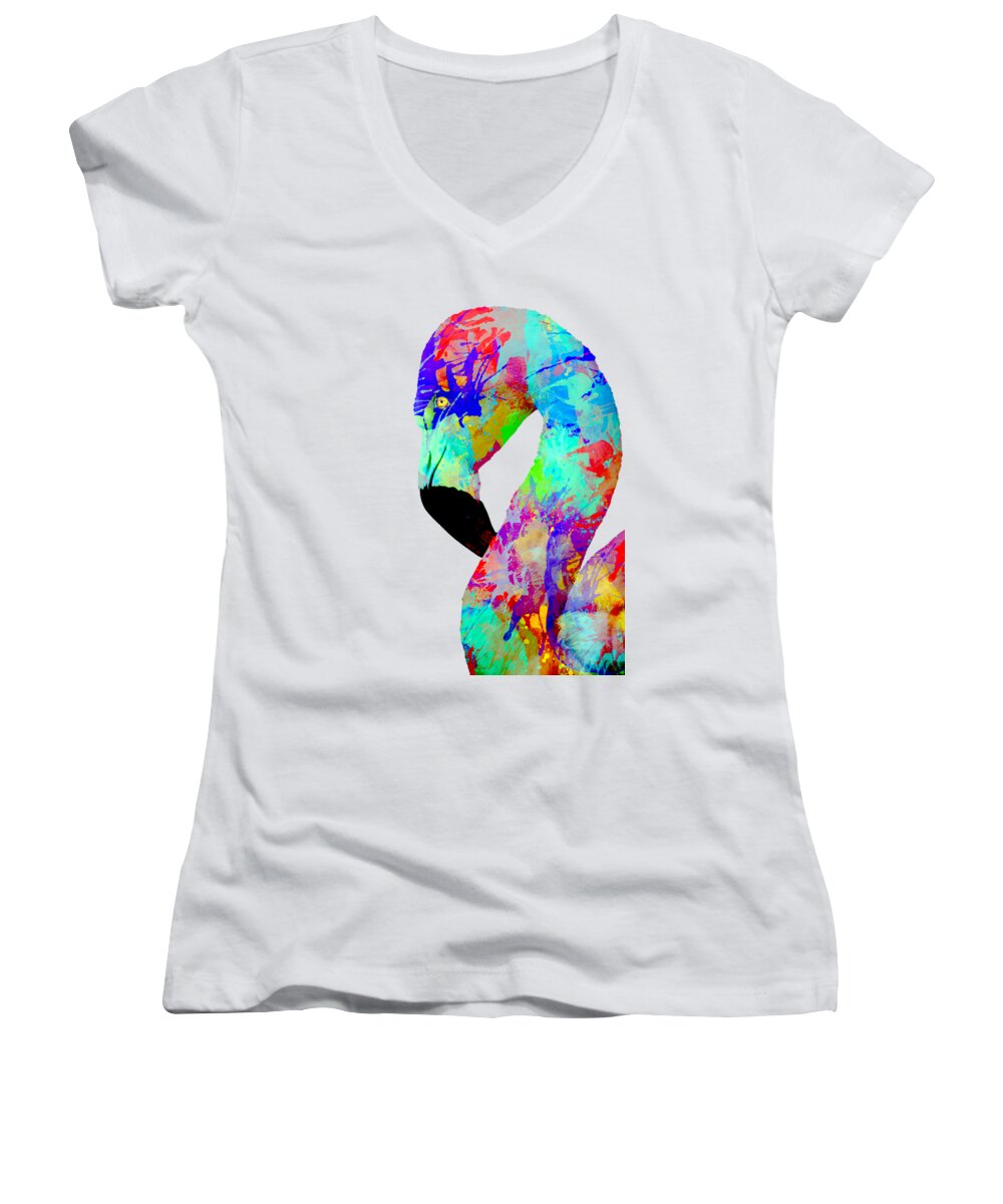 Colorful Flamingo Women's V-Neck featuring the photograph Colorful Flamingo by David Millenheft